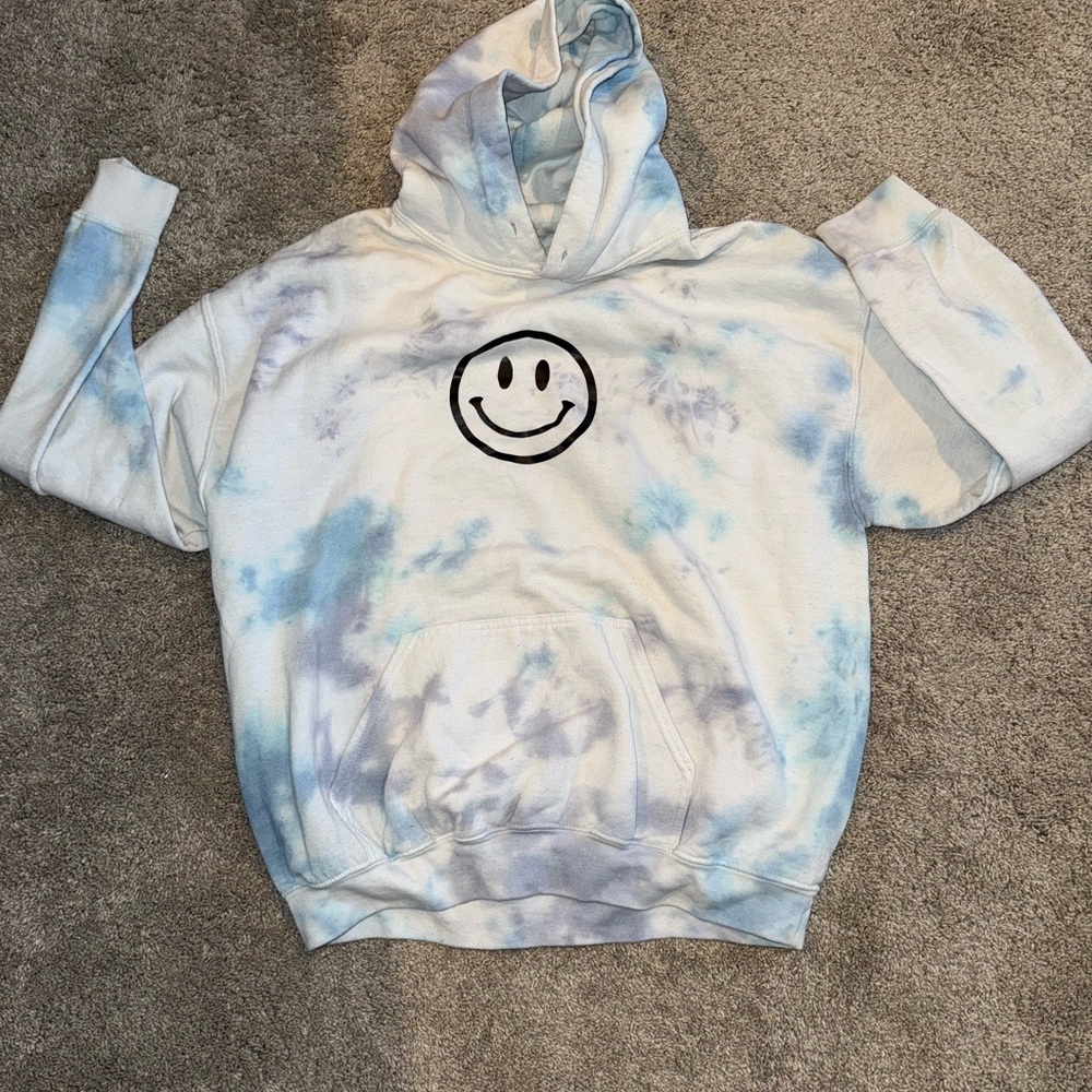 Homemade Blue Tie-Dye Smiley Face Hoodie